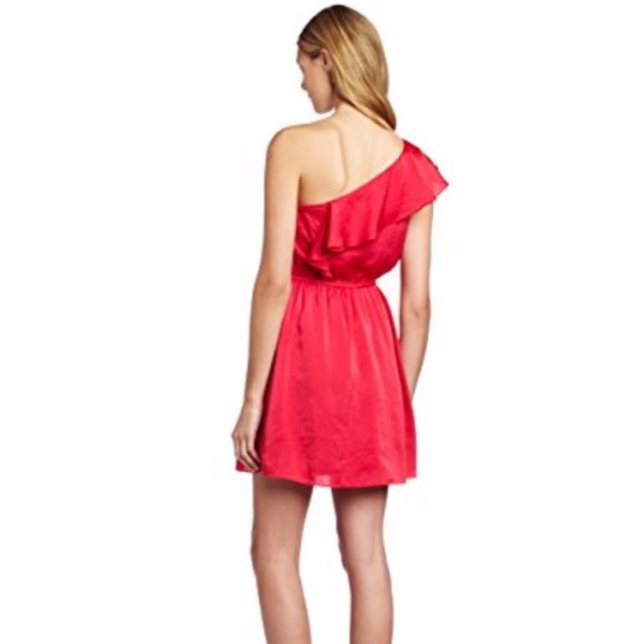 BCBGeneration Pink Silky Ruffle 1 Shoulder Dress - Picture 2 of 8